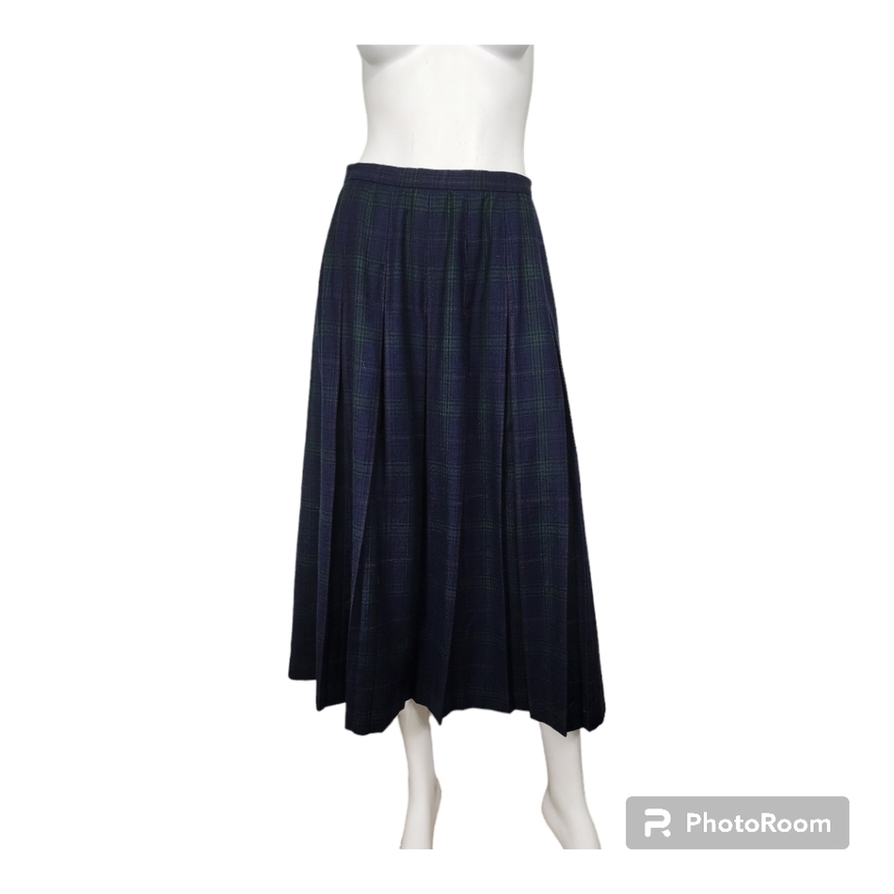 breckenridge Navy and Green Plaid Midi Skirt